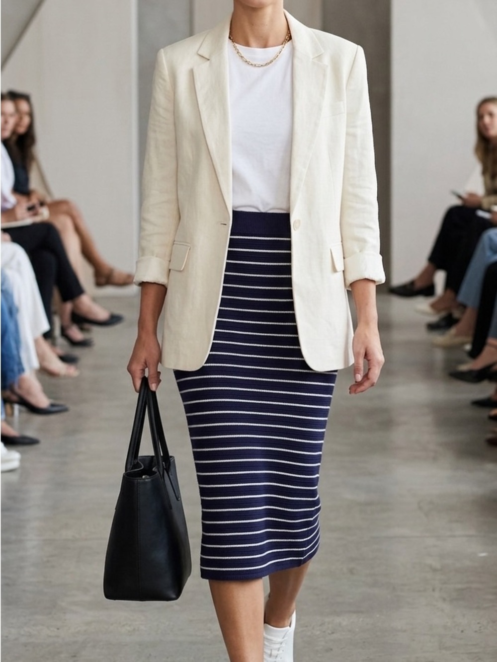 Truth by Republic Striped Knit Pencil Skirt Navy White Size XS Cotton Blend